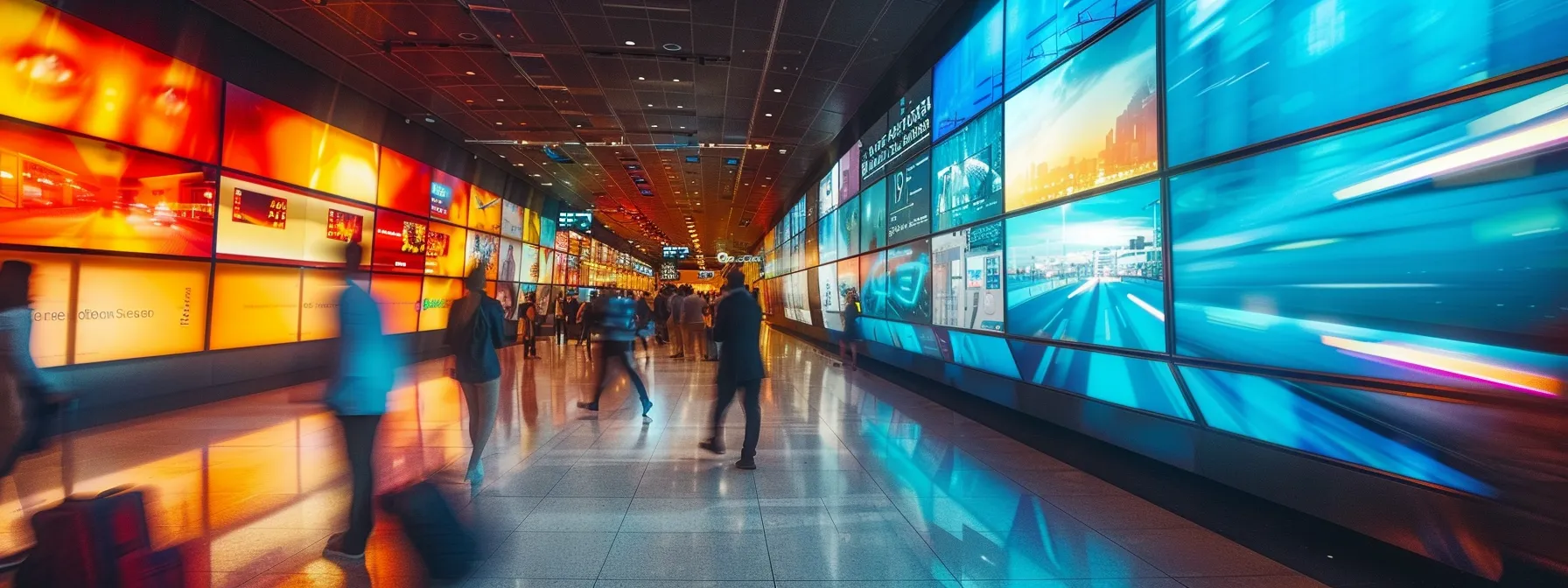 a business traveler rushing through a bustling cleveland airport, surrounded by travel agency kiosks offering 24/7 emergency assistance and vibrant digital screens displaying rapid transport options.
